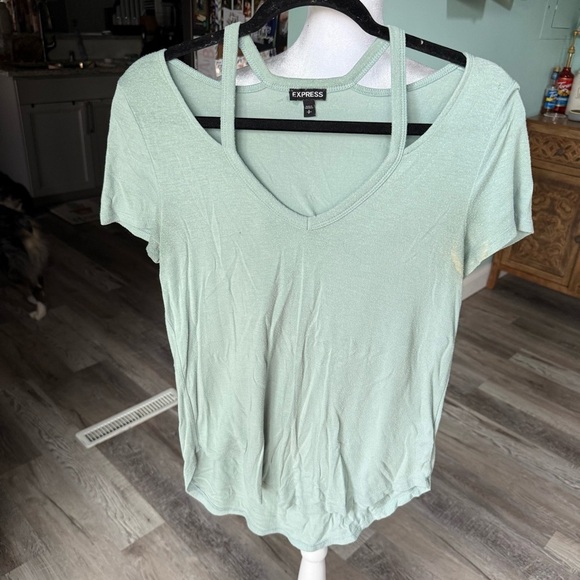 Express Women's V Neck With Cut Out Mint Short Sleeve Tee Size Small - Picture 1 of 5